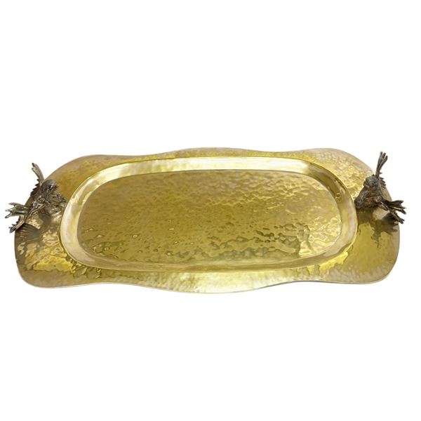 Decorative Gold Tray with Moose Head Handles