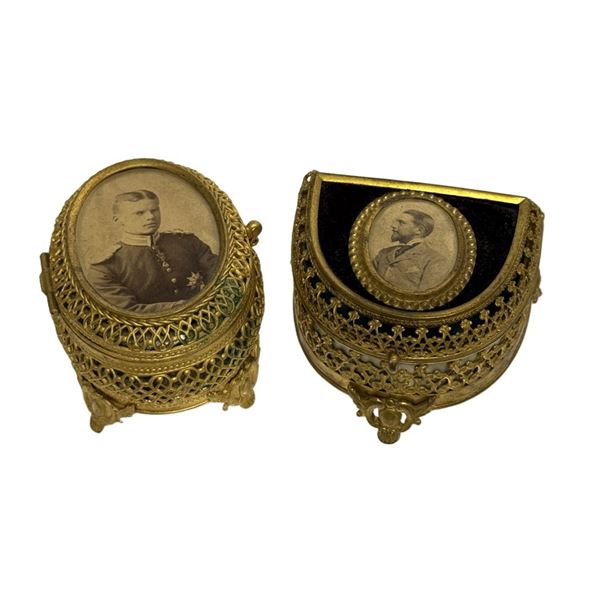 Antique Gold-Gilt Jewelry Caskets with Albumin Photos