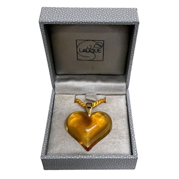 Lalique Amber Crystal Heart Pendant Necklace