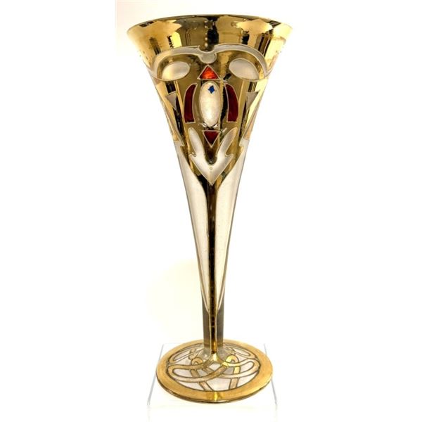 Art Nouveau Bohemian Gilded Glass Trumpet Vase