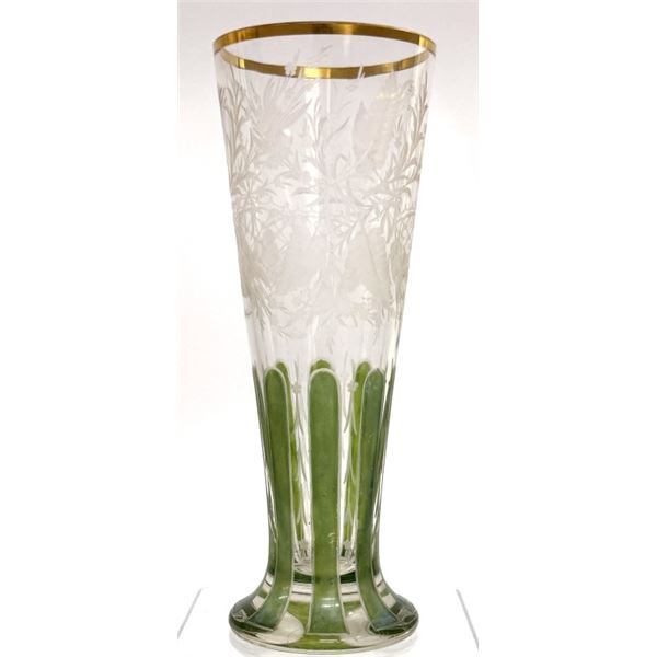 Antique Bohemian Intaglio Art Glass Vase