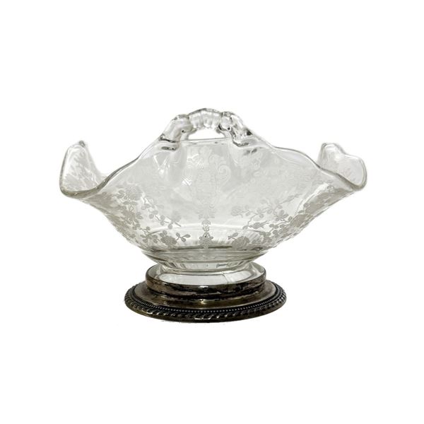 Cambridge Rose Point Crystal & Sterling Dish