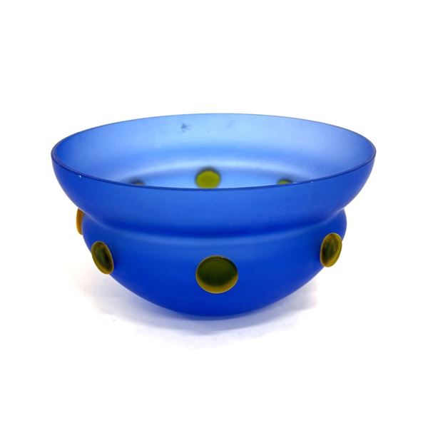 Eisch German Blue & Yellow Prunts Art Glass Bowl