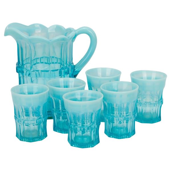 Antique Spooner Opalescent Blue Regal Glass Set