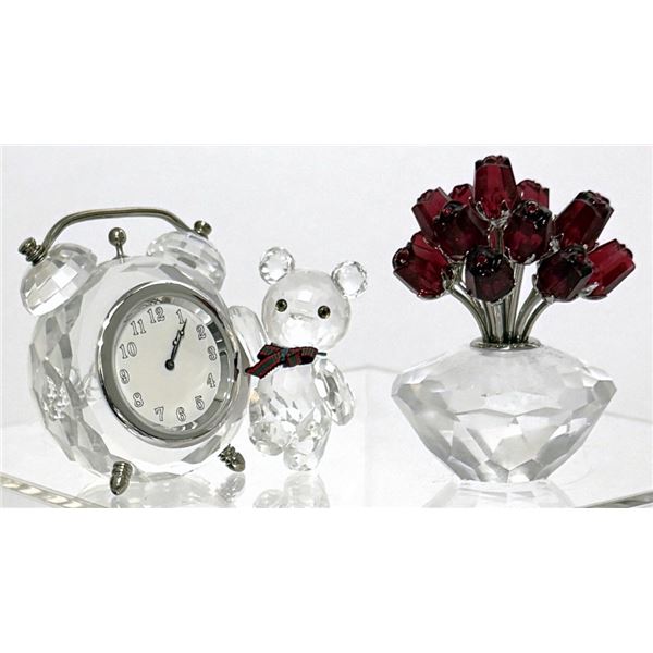 Swarovski Vase of Roses & Kris Bear Table Clock