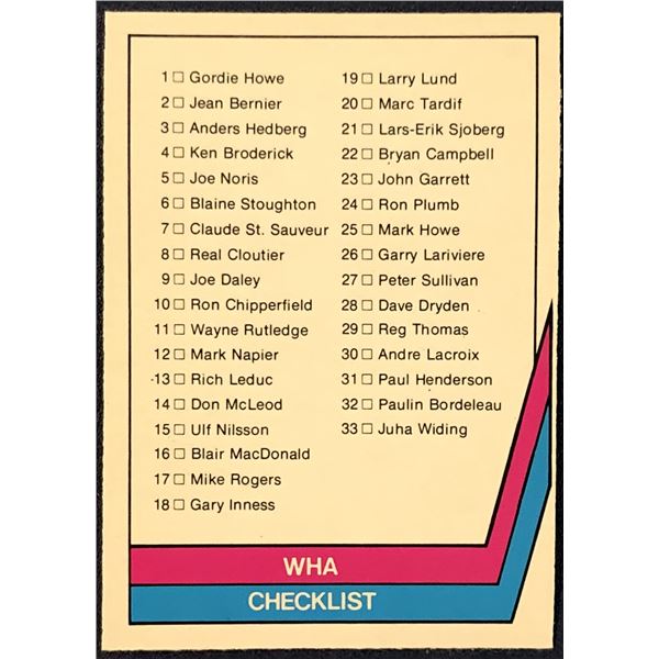 1977-78 O-PEE-CHEE WHA CHECKLIST