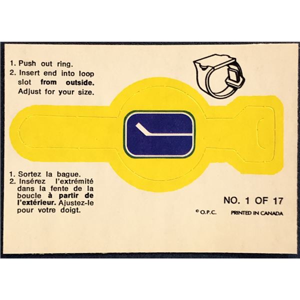 1973-74 O-PEE-CHEE INSERT RING - VANCOUVER CANUCKS