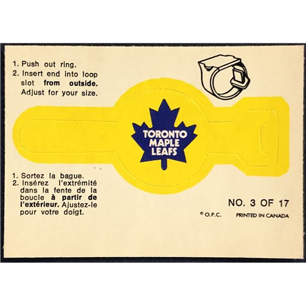 1973-74 O-PEE-CHEE INSERT RING - TORONTO MAPLE LEAFS