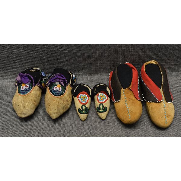 THREE PAIR OF EASTERN MOCCASINS