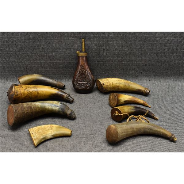 COLLECTION OF  ANTIQUE POWDER HORNS
