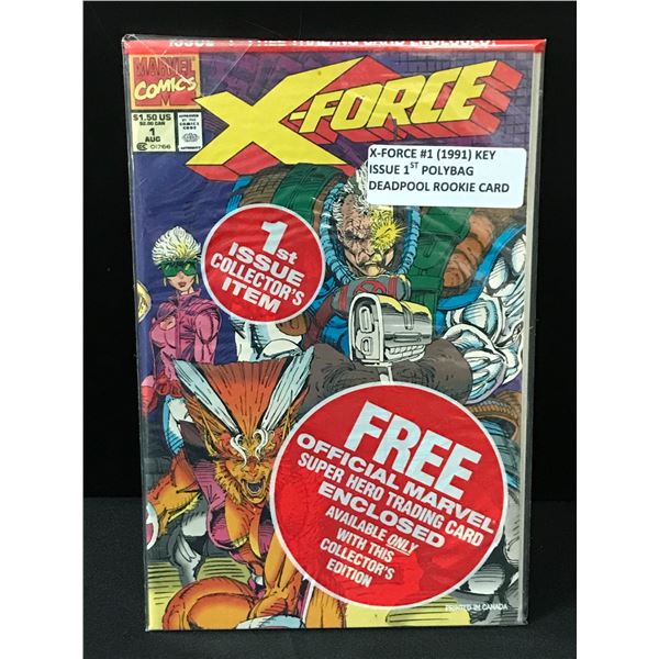 X-FORCE #1 (1990) ISSUE 1ST POLYBAG DEADPOOL ROOKIE CARD - MARVEL COMICS