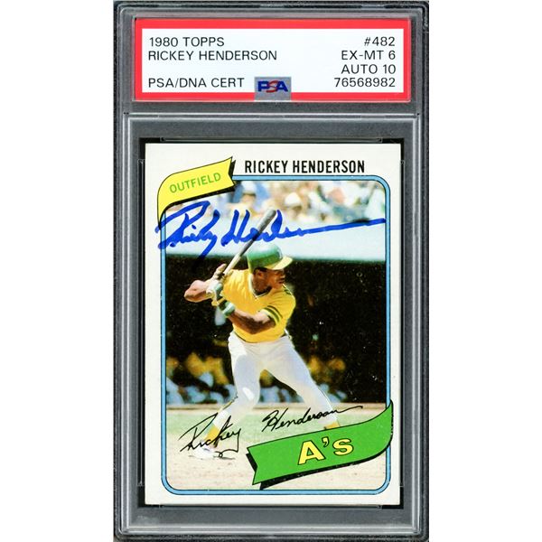 1980 TOPPS RICKEY HENDERSON SIGNED ROOKIE CARD - PSA GRADE 10