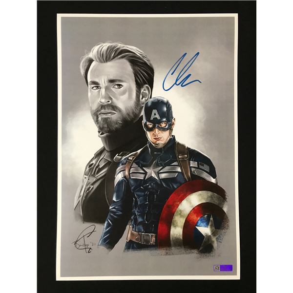 CHRIS EVANS SIGNED CAPTAIN AMERICA 11 X 18 PRINT (CELELBRITY AUTHENTICS COA)