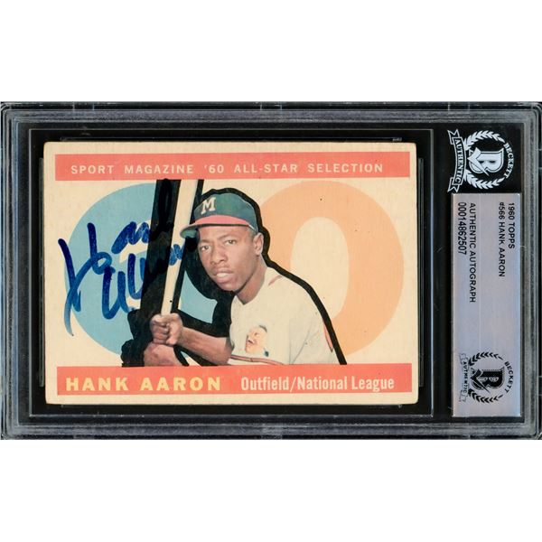 1960 TOPPS HANK AARON SIGNED TRADING CARD - BECKETT COA