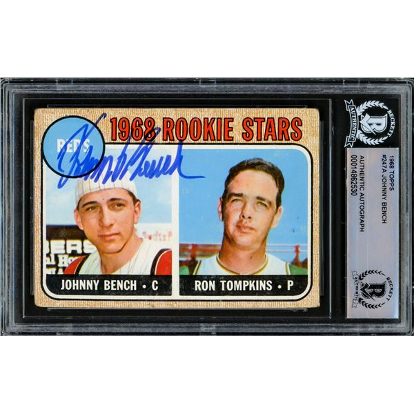 1968 TOPPS JOHNNY BENCH SIGNED TRADING CARD -  BECKETT COA