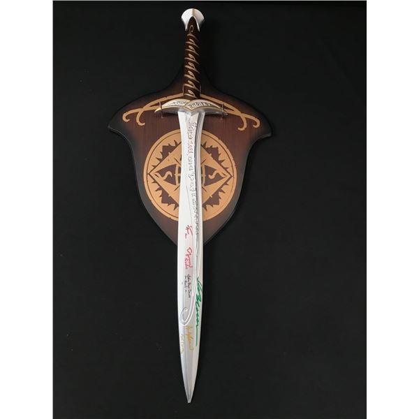 ASTIN, WOOD, SERKIS, RHYS DAVIES AND BLOOM MULTI SIGNED LORD OF THE RINGS SWORD - WWOC COA