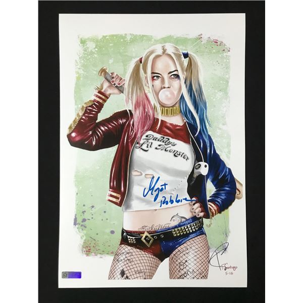 MARGOT ROBBIE SIGNED HARLEY QUINN11 X 18 PRINT - CELEBRITY COA