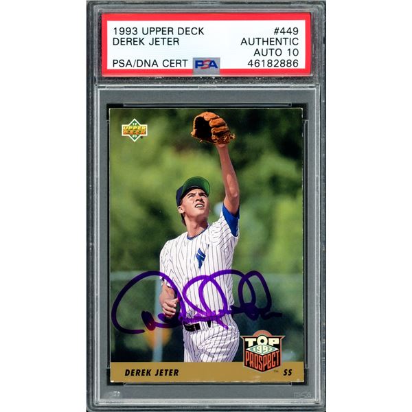 1993 UPPER DECK DEREK JETER SIGNED TRADING CARD - PSA/DNA GRADE 10