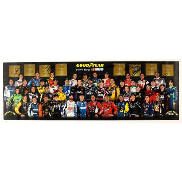 NASCAR Greats Goodyear 11.5x34 Poster Signed by (30+) Gordon, Earnhardt, (PSA COA)