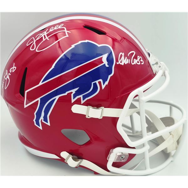 Jim Kelly, Thurman Thomas  Andre Reed Signed Buffalo Bills Red Full Size (Beckett COA)