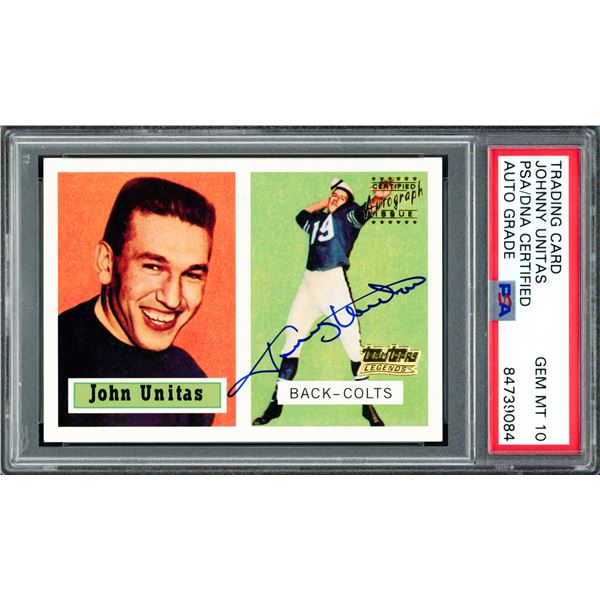 JOHNNY UNITAS SIGNED TRADING CARD - PSA GRADE 10
