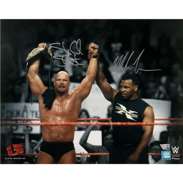 STONE COLD STEVE AUSTIN AND Mike Tyson DUAL SIGNED 8X10 - FANATICS COA