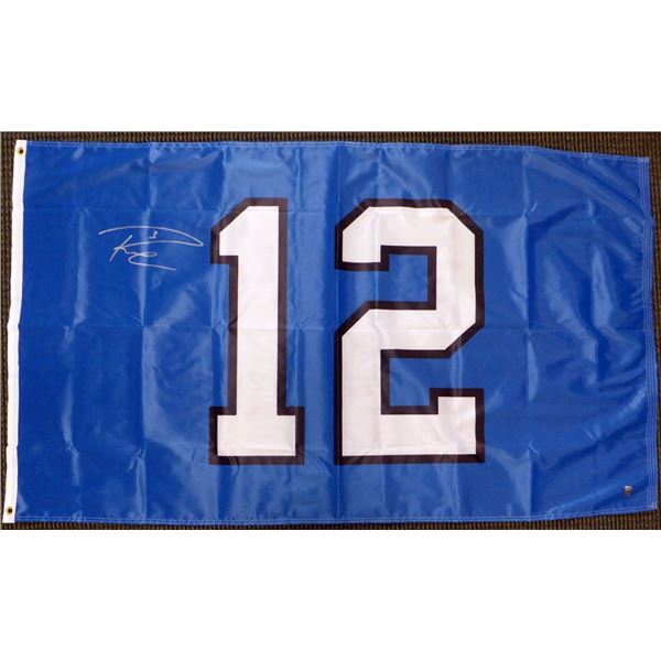 RUSSELL WILSON SIGNED SEATTLE SEAHAKS 12 MAN FLAG (MCS HOLO)