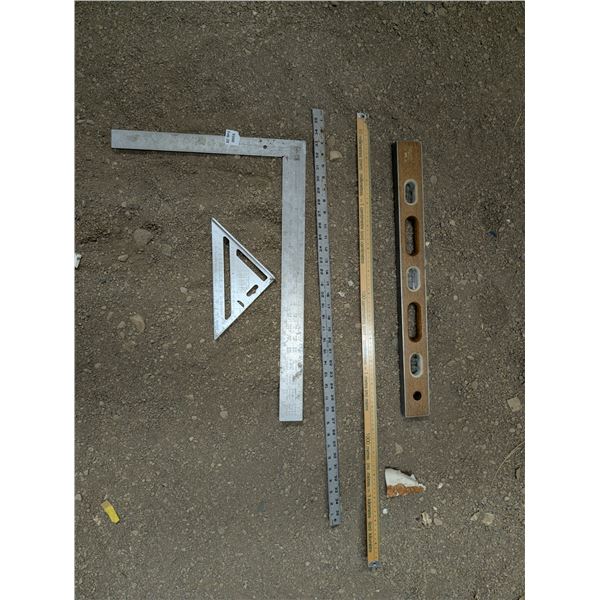 lot of Misc. Measuring Tools )Level, Rulers, Square, etc.)