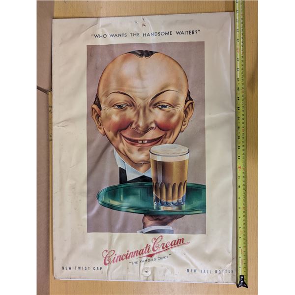 Who wants the Handsome Waiter Cincinnati Cream "The famous Cinci" 28"x20" Sign