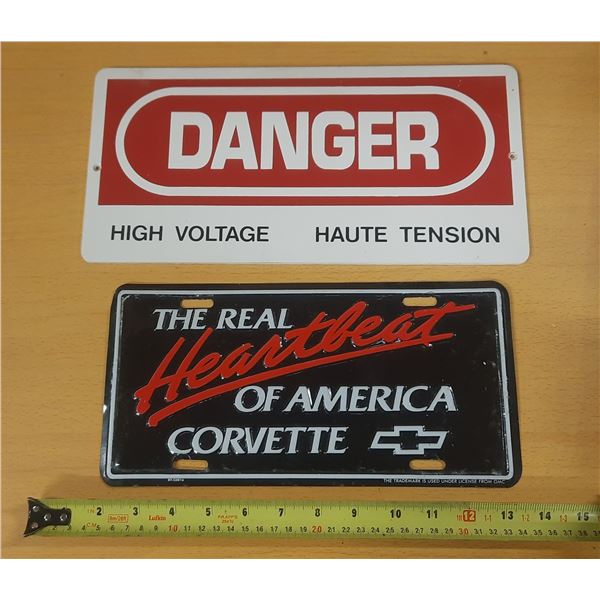 License Plate and Danger High Voltage Sign.