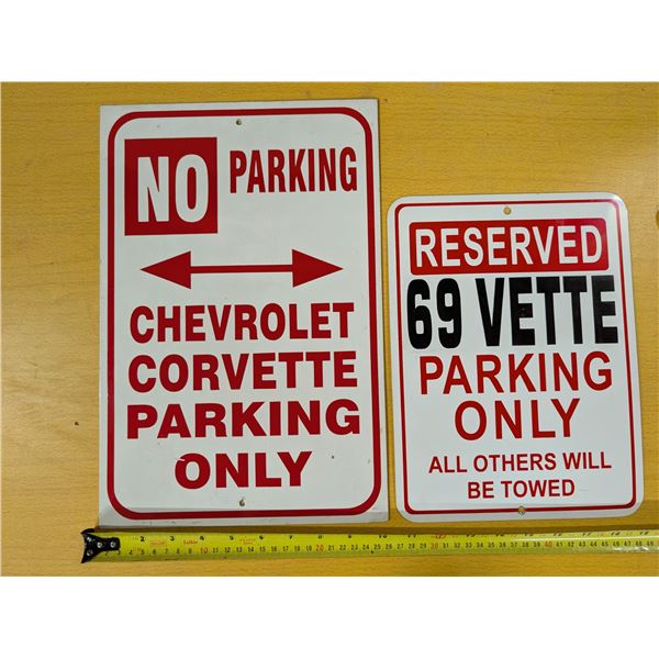 NO PARKING Chevrolet and 69 Vette Parking only Signs