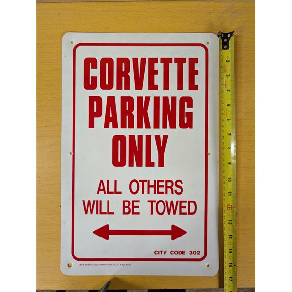 Corvette Parking Only PVC Sign 17"x11"