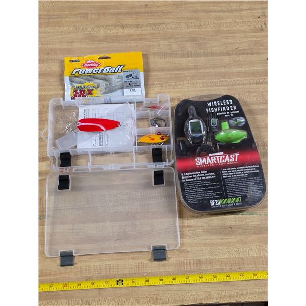Fishing hooks, case and smart cast fish finder