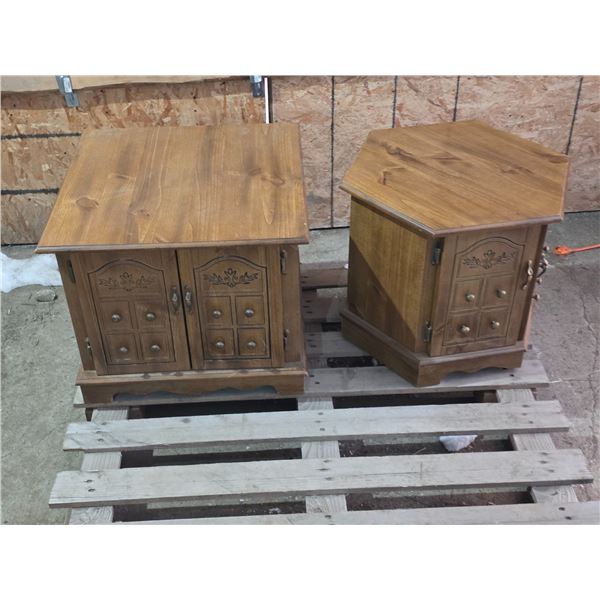2 end tables- 20" by 20" by 20"H and 23" by 22" by 20"H