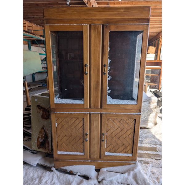 Wood Cabinet w/ Glass Doors and Glass Display Shelves 70"x41"x17"