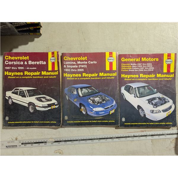 (3) Haynes Repair Manuals Chevrolet, General Motors 1987-96/1995-2005 and etc. Dates as shown