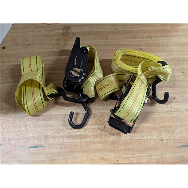 (2) Heavy Duty Ratchet Tie Down Straps w/ J Hooks