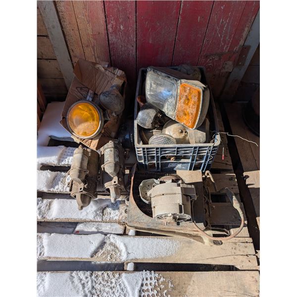 Lot of Headlights, Assorted Lights, Scrap, oil Filters, and etc. As Shown