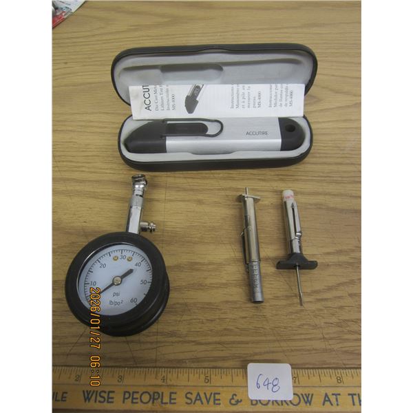 Lot of Tire Care Items 2 Pressure Testers, 2 Tread Depth Measuring Tools