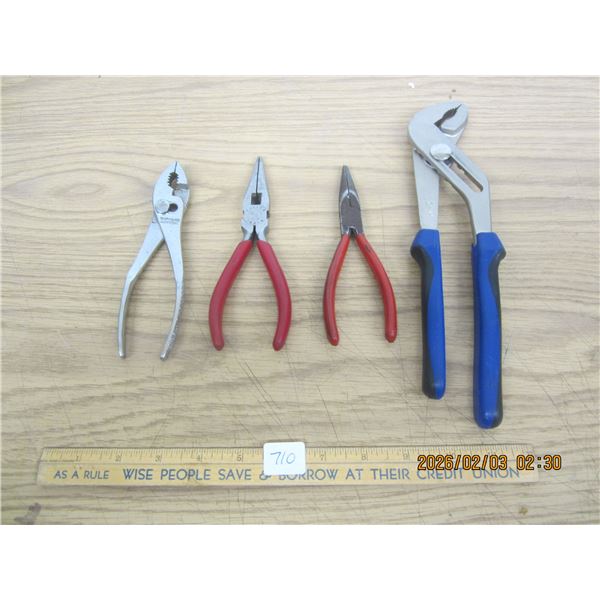 Lot of 4 Different Sets of Pliers and a Wrench