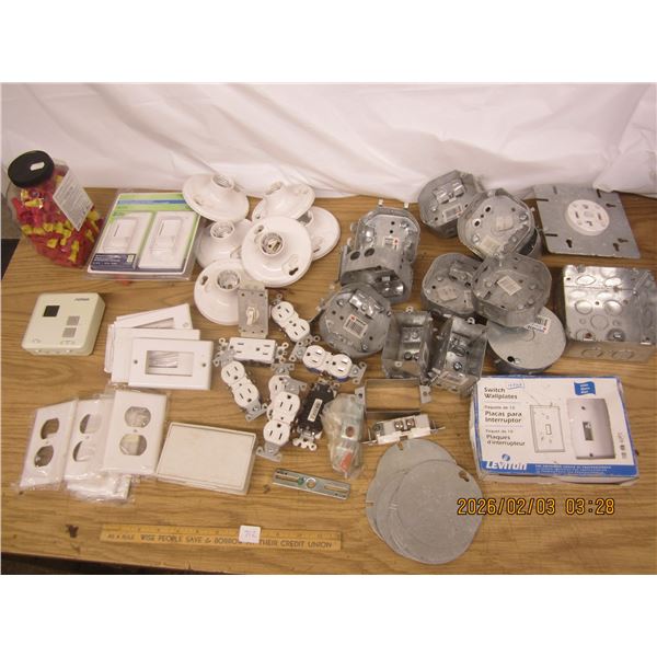 Lot of Electrical Supplies in a Storage Tub