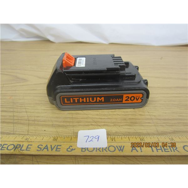 Black and Decker 20 Volt Lithium Cordless Tool Battery