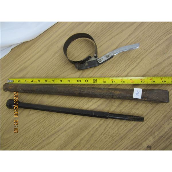 Lot of Hand Tools 19 inch Coal Chisel ,Tire Iron, Oil Filter Wrench