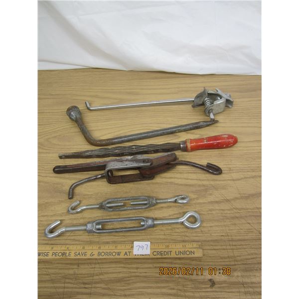 Lot of Hand Tools Tire Iron  , Bike Stand , Rasp Ect.