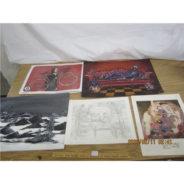 Lot of 5 Unframed Art Pieces