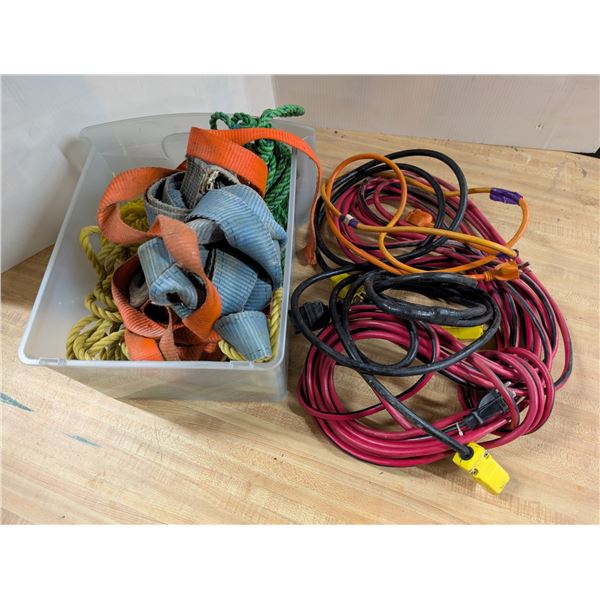 Tub of Rope, Misc. Straps and extension Cords (1) Damaged