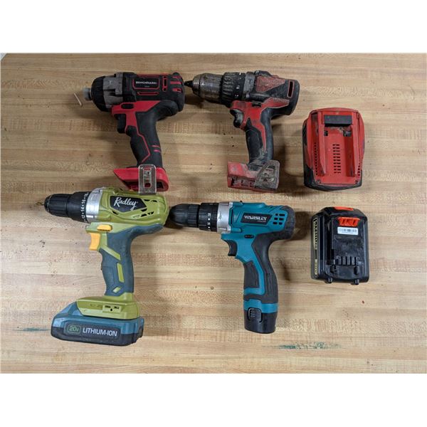 (4) Drills (non Tested, Some of Batteries-No Chargers-Misc. Battery Packs with it)
