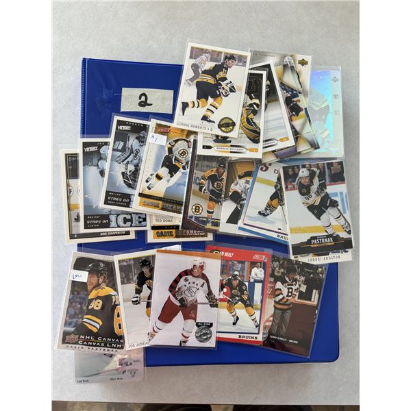 Binder of 165 Boston Bruins Cards - Various Years and Players - includes one 8x10 autographed pictur