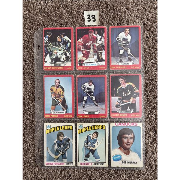 (9) 1970's Hockey Cards