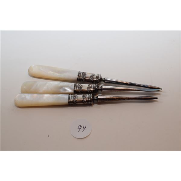 (3) Mother of Pearl Handled Sterling Silver Nut Picks